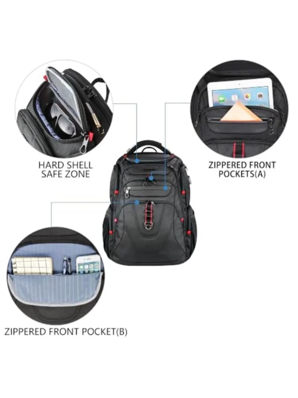 Laptop Backpack 17 Inch Large Travel Business Bag RFID USB Water Resistant Black